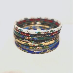 Set of 7 Cloisonné Enamel Bangle Bracelets - Assorted Colors